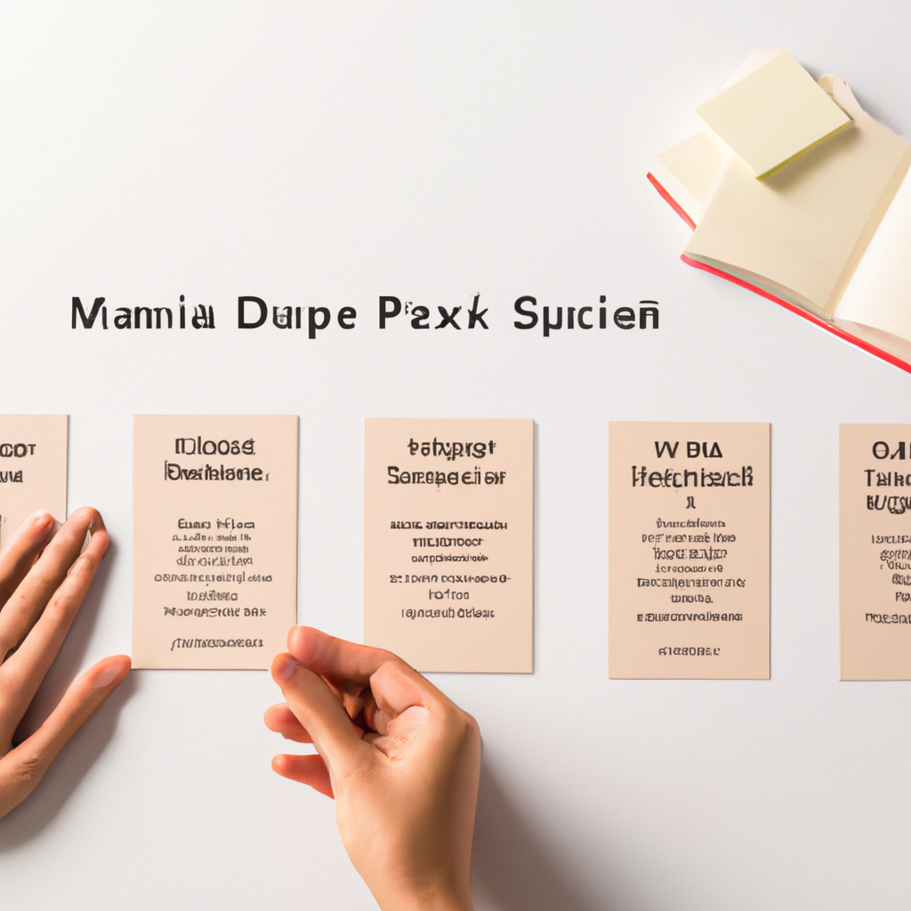 Schéma de méthodologie: cartes d’étapes alignées sur une table, mains en train d’organiser le flux